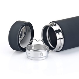 Melianda Ma 1350 Hot and Cold 350 ml Double Wall Vacuum Insulated Stainless Steel Thermos Flask with Stainless Steel Filter, Outer Rubber Coating Suitable for Office, Travel and Leisure In Matt Black – Matt