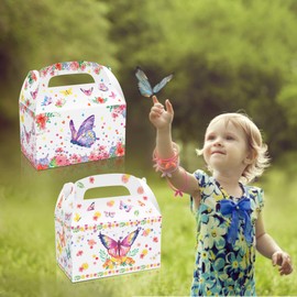 PARTYSTADL 24 Pcs Butterfly Party Favor Treat Boxes, Watercolor Butterfly Floral Goodie Gable Candy Box Paper Gift Box for Birthday Party Supplies Baby Shower Wedding Party