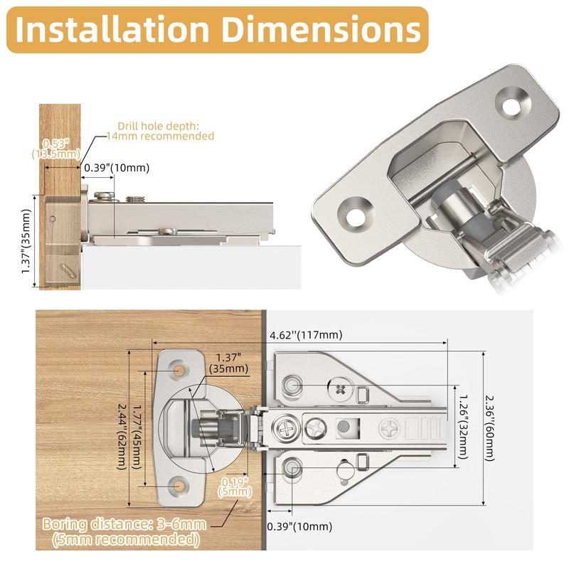 Furniware 10 Pack Full Overlay Soft Close Cabinet Hinges, Speed