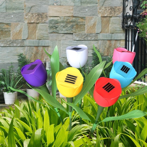 Solarek Tulip Flower Shape Solar Powered LED Lamp Outdoor Yard Garden Lawn Path Lighting (6 Lights)