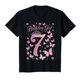 Kids It's My 7th Birthday Butterfly Theme 7 Year Old Party Girl T-Shirt