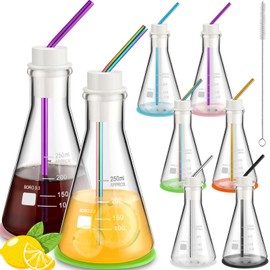 Copkim 25 Pcs Lab Flask Chemistry Drinking Glasses, 6 Set 8.5 oz Thick Clear Tumbler Scientific Beaker Mugs Flask for Cocktails Coffee Cold Drinks Novelty Cocktail Glasses Set(Lab Flask)