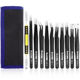Zacro ESD, 7 pieces, anti-static, stainless steel, tweezers, precision anti-static repair, for computer electronic repair, jewellery, laboratory and precision work