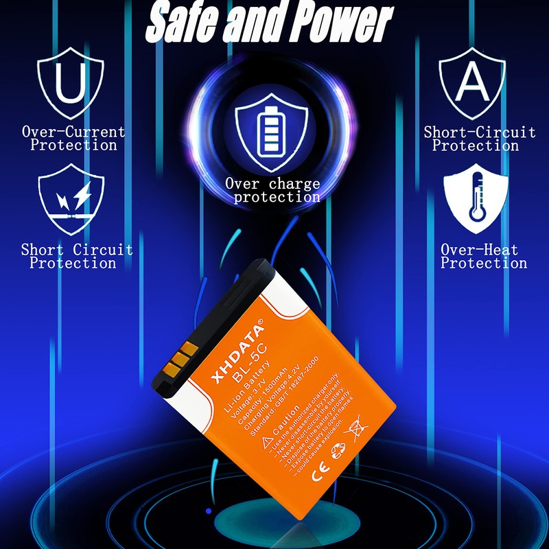 XHDATA BL-5C Battery 3.7V 1500mAh Rechargeable Battery Large Capacity for