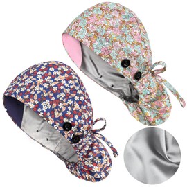 Yuest Yuest 2 Pack Satin Lined Scrub Caps with Buttons & Sweathand, Surgical Caps for Women