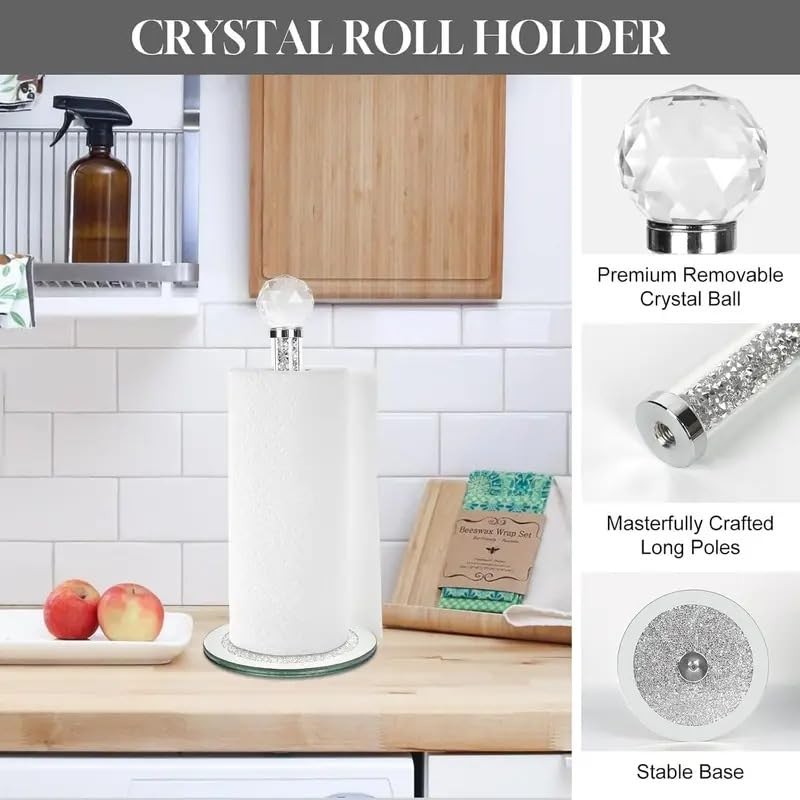 Crystal Paper Towel Holder, 34cm Countertop Stand with Sparkly Diamond