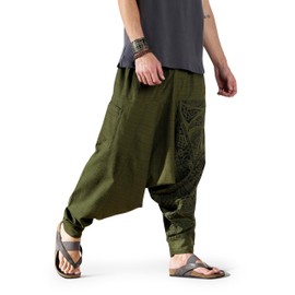Boho Style Baggy Pants for Men Hippie Music Festival Dance Pants Boho Yoga Harem Pant, Green - Hellbound Heathen, One Size