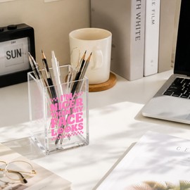 YAZMEEN Sarcastic Coworker Gift Acrylic Pen Holder - I'm Nicer Than My Face Looks Desk Organizer - Office & Home Desk Accessories - Funny Office Gift for Women, Teachers, Nurses