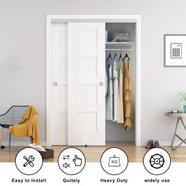 BARNSMITH 4FT/48 Bypass Door Hardware,Heavy Duty Aluminum Sliding Closet Door Hardware with Finger Pulls for 2 Doors System,Sturdy and Smoothly,Fit Door Thickness 1 3/8" or 1 3/4",Easy to Insatll