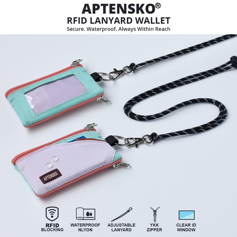 APTENSKO RFID Blocking Travel Wallet with Adjustable Lanyard, Small Nylon