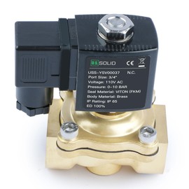 U.S. Solid 3/4" Brass Solenoid Valve - 110V AC, Normally Closed, 10 Bar Electric Valve for Water, Air, Diesel