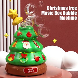 Christmas Tree Bubble Machine with Lights Christmas Musical Box Bubble maker Toy Automatic Bubbles Blower for Kids Xmas Songs Decorations Perfect for arty Birthday Gifts Wedding Xmas New Year