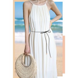 TeeYee Women's Fashion Belt Set AdjustableLeather Waist Belt Woven Knitted Waist Belt/Rope/Chain Belt Tassel Rope Skinny Belt for Skirt Dress Party Pack of 3 019blackwhitetan