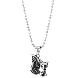 COOLSTEELANDBEYOND Little Fox Pendant Necklace for Womens, Stainless Steel, Exquisite and Cute