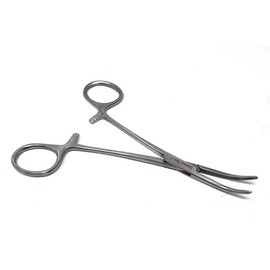 Dog Pet Ear/Nose Hair Puller Grooming Hemostat Locking Forceps Curved Pliers, 5.5" (14cm) Full Serrated Clamps Stainless Steel (Silver)
