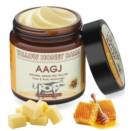 AAGJ Beef Tallow for Skin, 100% Organic Grass-Fed Beef Tallow Balm with Raw Honey - Moisturizing Cream for Face & Body, All Natural Moisturizer Skin Care for Soft, Hydrated Skin 4.2 Oz
