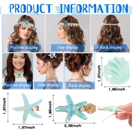 6 Pieces Mermaid Hair Accessories Starfish Hairband Mermaid Headband Seashell Hair Clip Accessories for Women Chirstmas Supplies