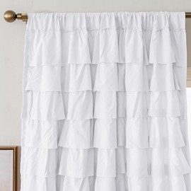 Kotile White Ruffle Curtain 54 Inch Length 1 Panel Farmhouse Gypsy Layered Ruffled Curtain for Bedroom, Rod Pocket Light Filtering Privacy Shabby Chic Semi-Sheer Ruffle Window Drape, W52 x L54 Inch