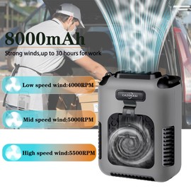 CAZOKASI Upgrade Waist Clip Fan Wearable Fan Portable Personal Body Fan Powerful 8000mAh Upto 23H Cooling and Heatstroke Prevention Fan (Grey / 8000mAh)