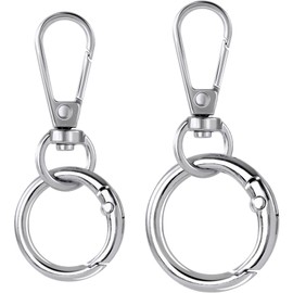 OIIKI 2 Sets Swivel Clasp Clips, Metal Swivel Snap Hook with 2 Sizes, Double Opening Key Chain Clip with Key Ring for DIY Crafts, Jewelry Clasps, Lanyard Making - Silver