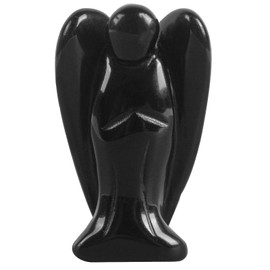 Lovionus89 Natural Black Obsidian Angel Statue, Hand Carved Stone Healing Crystal Bag Figures Decoration, 5 cm