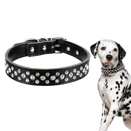 Vokowin Rhinestones Dog Collar, Adjustable Sparkly Crystal Studded Leather Pet Dog Collar for Pet Dogs Collar (L) (K429-1)