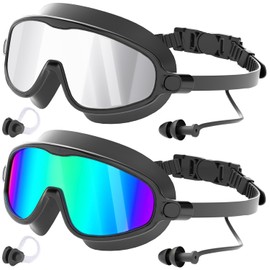 COOLOO Swimming Goggles, 2 Pack Swim Goggles Wide View Anti Fog UV Protection No Leaking Clear Vision For Adult Women Men Youth