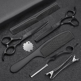 JASON Professional Hairdressing Scissors - Hair Cutting Scissors & Thinning Scissors 6.5 Inch Hair Scissors Hairdressing Scissors for Hairdressers / Beginners Black