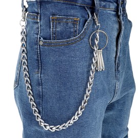 KFHENSOMR Wallet Chain Pants Chain for Men Women Hip Hop Belt Keychain Punk Trousers Pants Jeans Keychain for Biker Heavy Duty Pocket Chains Belt Goth Accessories - Silver Alloy