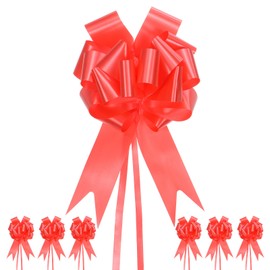 M METERXITY 20-Pack Large Pull Bow, 10 Inch 25cm Plastic Flower Ribbon Pull Bows Ribbon Bows for Gift Wrapping/Wedding/Baskets Decorations, Satin Pull Bows [Red Gift Bow]