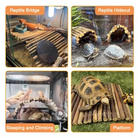 Hamiledyi Extra Large Wooden Reptile Hideout Bearded Dragon Bendy Bridge Climbing Ladder Hiding Hut Reptiles Hide Cave Habitat Decor for Lizards Gecko Spiders Snakes Tortoise(XL:20" x 11.8")