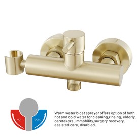 Gaosin Brushed Gold Handheld Bidet Sprayer Warm Water Bidet Hand Held Sprayer Shattaf Bathroom Attachment for Toilet with Brass Hot and Cold Mixing Valve Wall Mounted