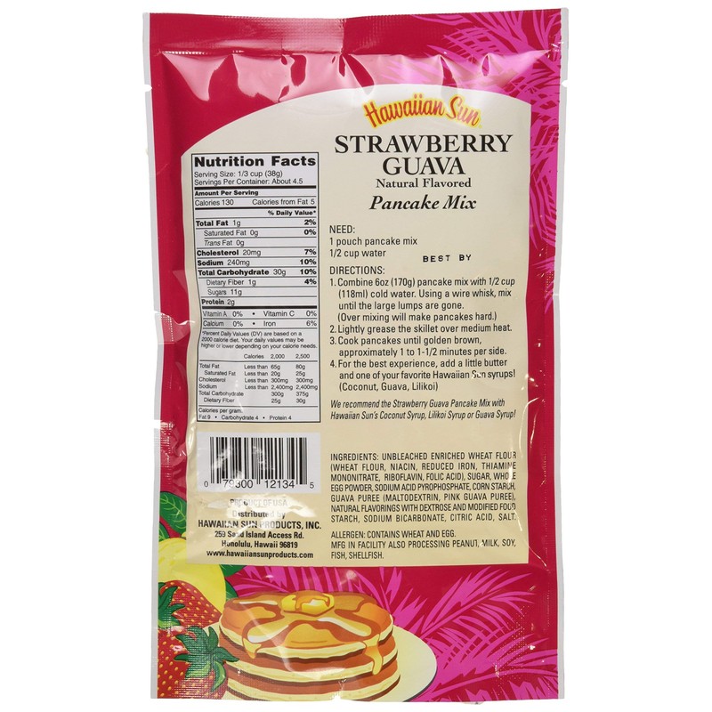 Pancake Mix, 6 Ounce Bag by Hawaiian Sun (Strawberry Guava,