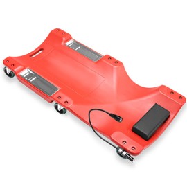 Auto Dynasty 40 Inches Mechanic Creeper, Automotive Garage Repair Low Profile Under Car Rolling Creeper with LED Light and Padded Headrest, Plastic, Red