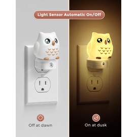 L LOHAS LED Owl Night Light for Kids, 3D Owl Night Light Plug in Wall, Dusk to Dawn Sensor, 8-Color Changing+Soft White 3000K, 3 Lighting Modes, Nursery Night Lights, Children, Room Decor