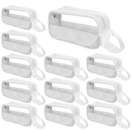 Lemecima 12 Pieces Toiletry Bag for Women Men Translucent Small Travel Makeup Pouch Portable Waterproof Organizer Set for Accessories Toiletries(White)