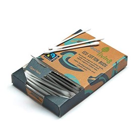 ecoLiving 100 Biodegradable Cotton Buds (Zero Plastic and Zero Waste) – 100% Paper Fairtrade Organic Cotton Buds – All-Paper Ear Swabs - Sustainable & Vegan Qtips- Ear Buds Cotton