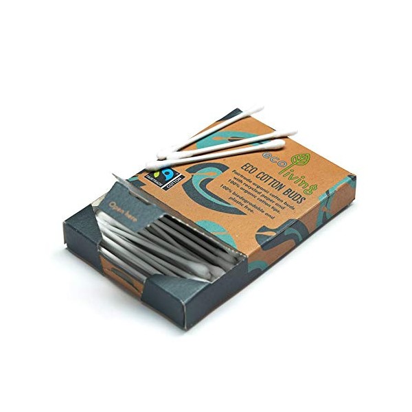 ecoLiving 100 Biodegradable Cotton Buds (Zero Plastic and Zero Waste)
