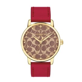 COACH 14503408 Khaki (Tan) Dial Red Leather Strap Grand Collection Women's 36 MM Watch, Red, One Size, Grand