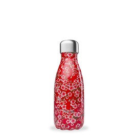 QWETCH - Originals Stainless Steel Insulated Flask 260 ml Red Flowers - Thermos Flask 24 Hours Cold & 12 Hours Hot - Leak-Proof, BPA-Free, Reusable - Perfect for Sports, Travel, Office & Hiking