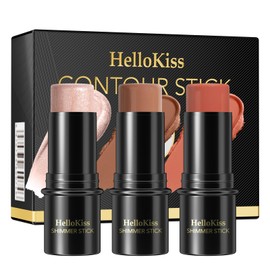 3Pcs Cream Contour Stick Makeup Kit, Shades with Highlighter, Blush and Bronzer Contour Stick for Cheeks, Lips, Eyes, Natural Face Contouring, Long Lasting, Waterproof, Matte Finish (Set A, S)
