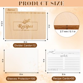 Recipe Card Dividers Tabs Kit Includes 12P Real Wood Index Card Dividers, 50P Recipe Cards & 100P Card Protectors, 4 x 6 in Recipe Box Dividers for Kitchen Organize-Coldairsoap
