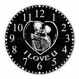 KEEPSUPER Skull Kiss Wall Clock 10 Inch Battery Operated I Love U Clock Silent Non-Ticking Modern Clocks Decorative for Home Kitchen Living Room Bathroom Office
