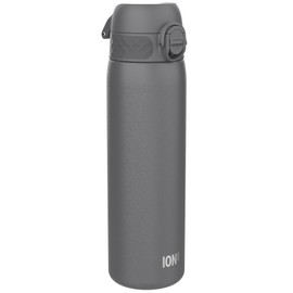 Ion8 Vacuum Insulated Steel Water Bottle, 500 ml/18 oz, Leak Proof, Easy to Open, Secure Lock, Dishwasher Safe, Fits Cup Holders, Carry Handle, Scratch Resistant, Metal Water Bottle, Grey
