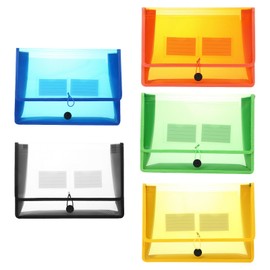 Pack of 5 A4 Document Wallets, Folder with Transparent Pockets A4, Plastic Envelope Folder, Waterproof, Transparent Pocket Documents with Labels, Expandable File Folder with Press Stud Closure