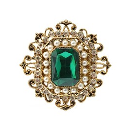 Antique Rhinestone Brooch for Women Girls Gold Tone Vintage Baroque Rectangle Crystal Shell Pearl Boho Victorian Style Brooch Pin Elegant Xmas Festival Ornament Jewelry Gift, Metal, Cubic Zirconia