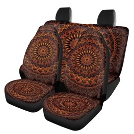 INSTANTARTS Ethnic Mandala Front and Rear Seat Covers Aztec 4-Piece Cushion Protectors Polyester Seat Upholstery Covers for Men Women