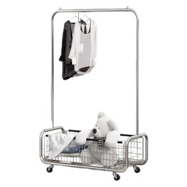 AUGMIRR Garment Rack With Storage Baskets,Clothing Rack for Hanging Clothes, Multi-functional Bedroom Clothes Rack with Wheels for Bedroom, Living Room, Easy Assembly (40inch lenght)