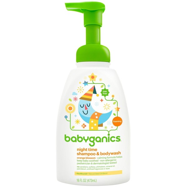 BabyGanics Foamin' Fun Night Time Shampoo & Bodywash, Natural Orange Blossom, 16 Fluid Ounce, 1 Pack
