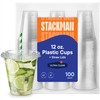 Stack Man 12 oz Clear Plastic Cups with Straw-Slot Lids